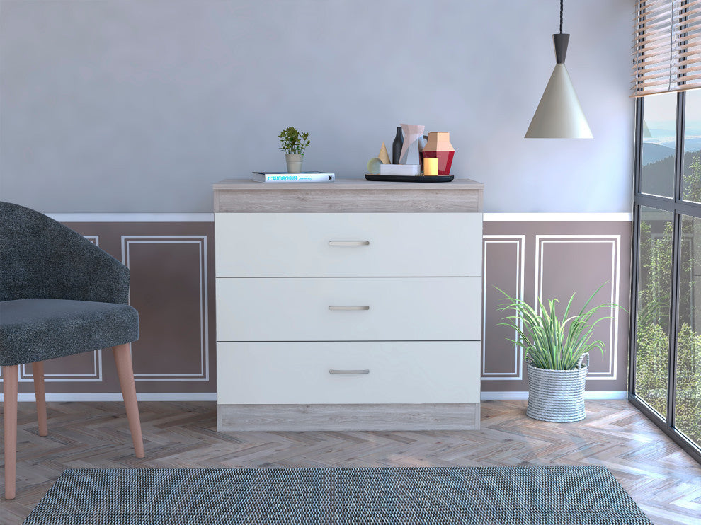 Cambridge Dresser with 3 Drawers, White/ Light Gray