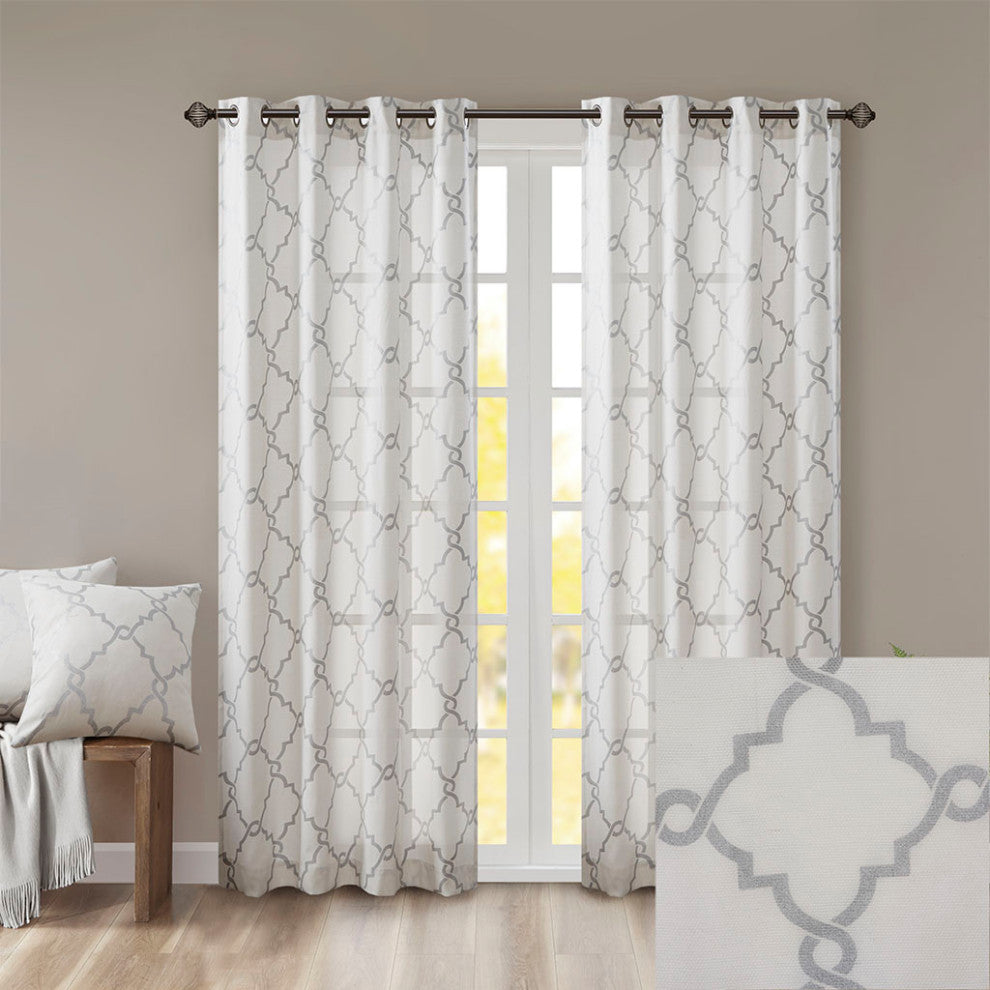 Madison Park Saratoga Fretwork Print Grommet Top Window Curtain Panel, Ivory