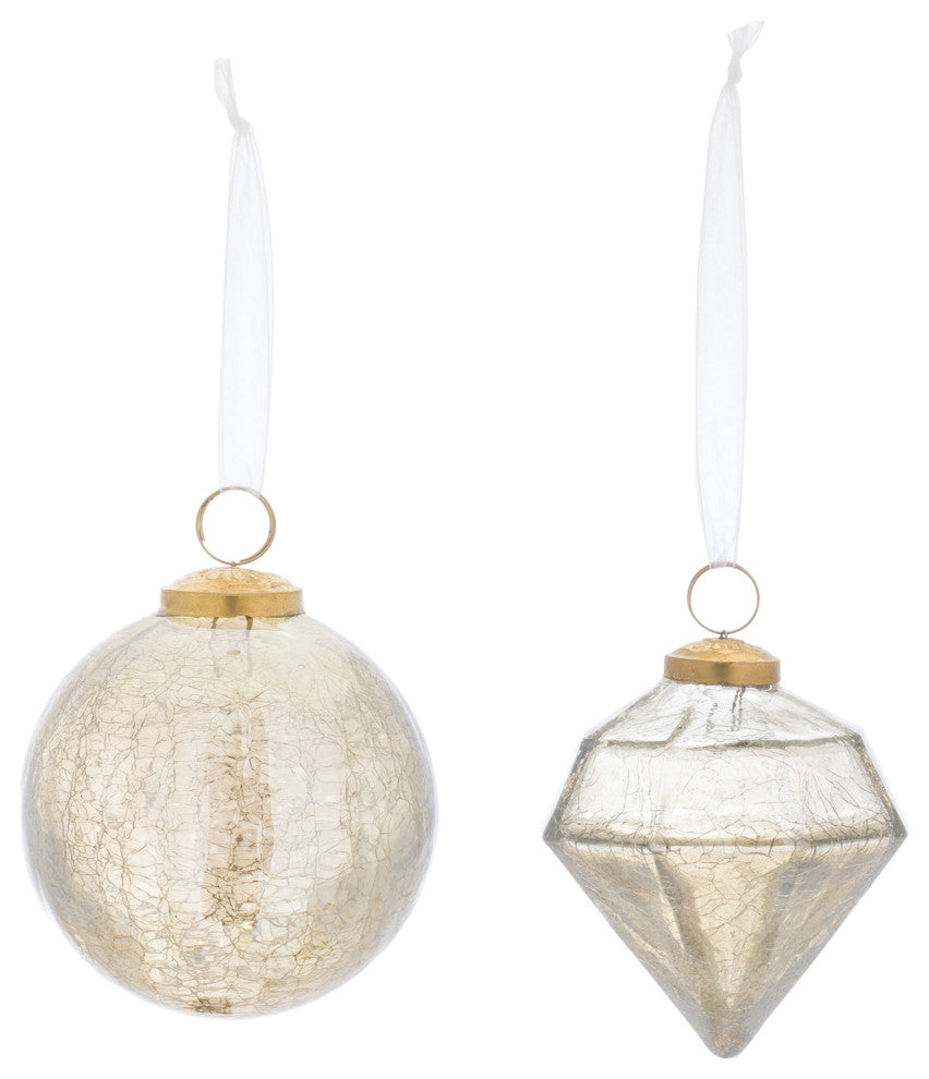 Champagne Crackle Glass Ornament, 6-Piece Set