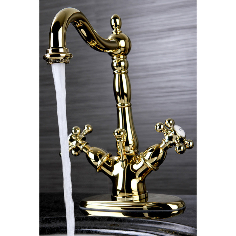 Kingston Brass Two-Handle Bathroom Faucet With Brass Pop-Up, Polished Brass