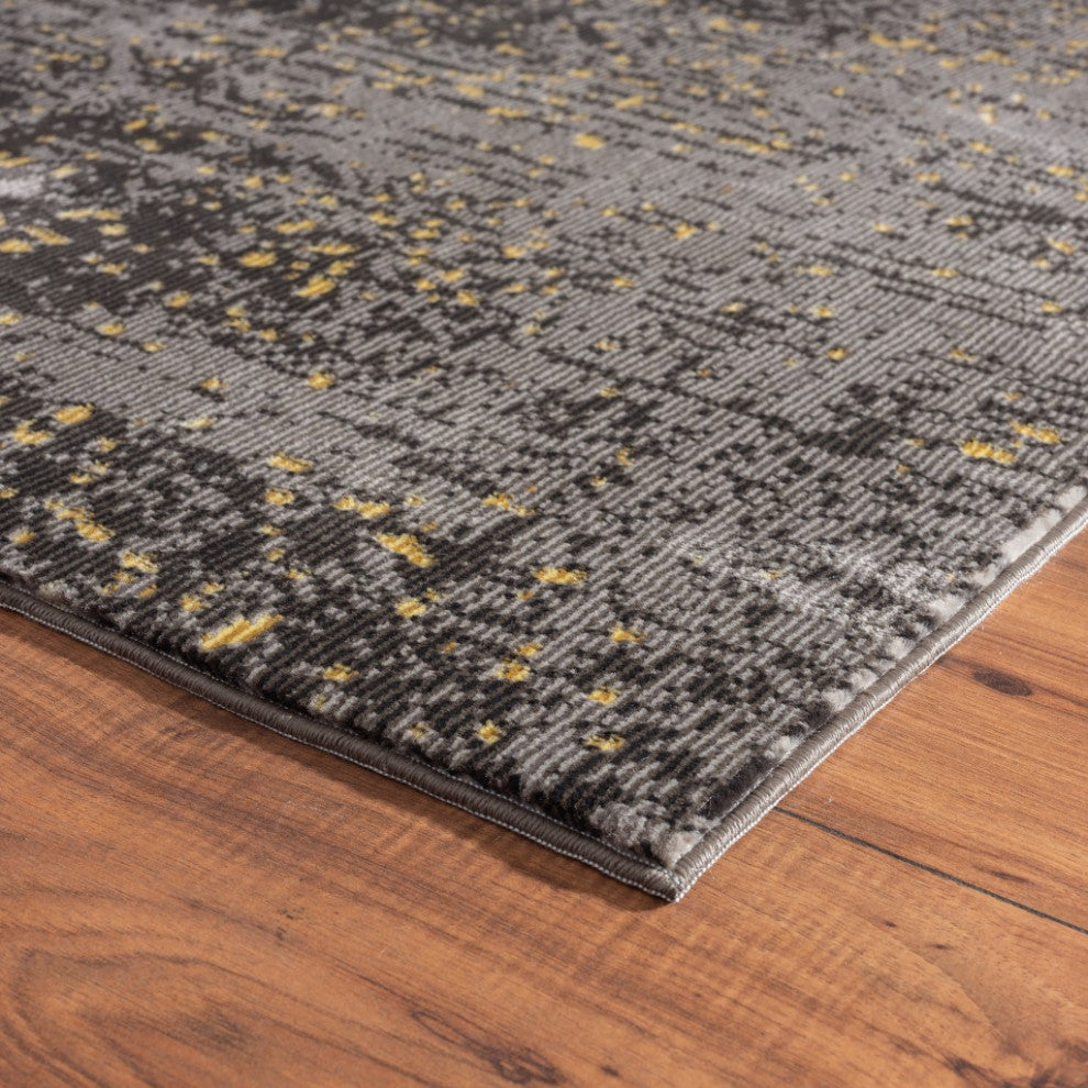 5" x 8" Gray and Yellow Abstract Sprinkle Area Rug