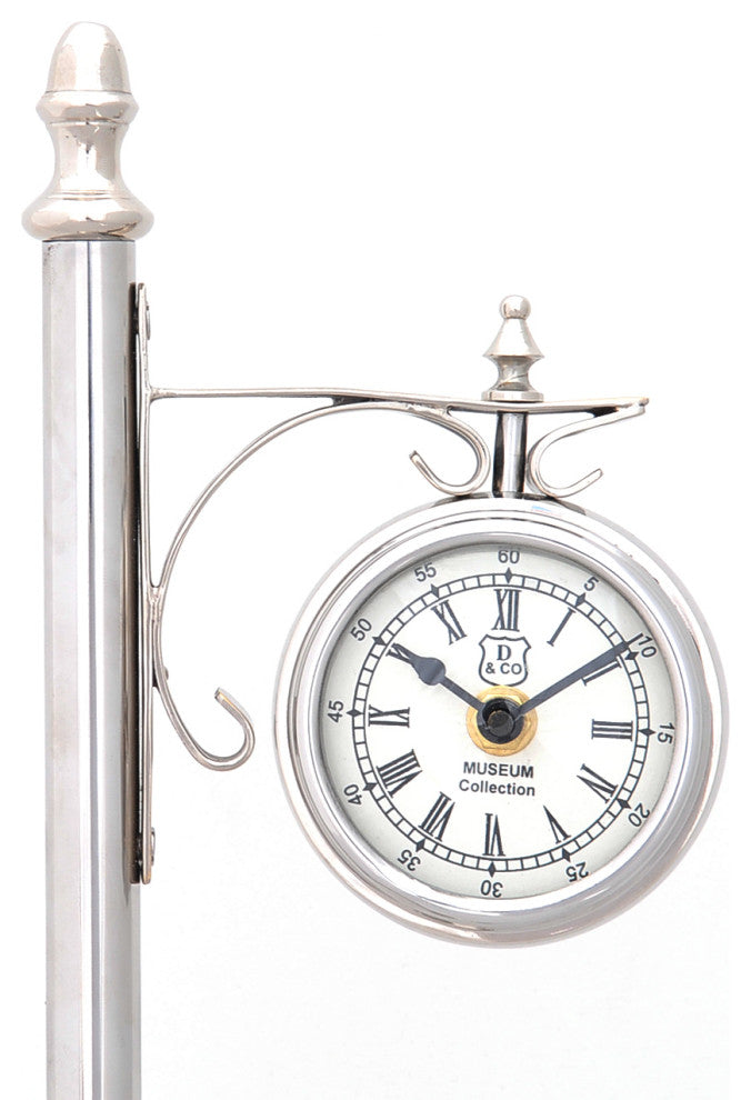 8" X 3.75" X 16.25" Brassalum. Lamp Post Clock One Sided