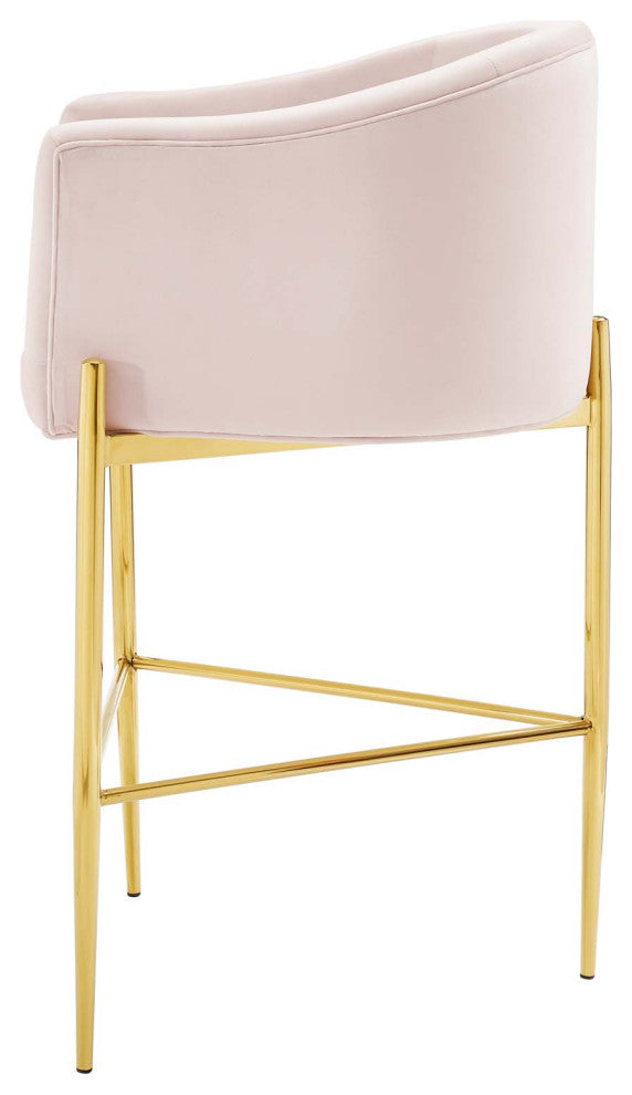 Tufted Bar Stool Chair Barstool, Set of 2, Velvet, Metal, Pink, Modern, Bar Pub