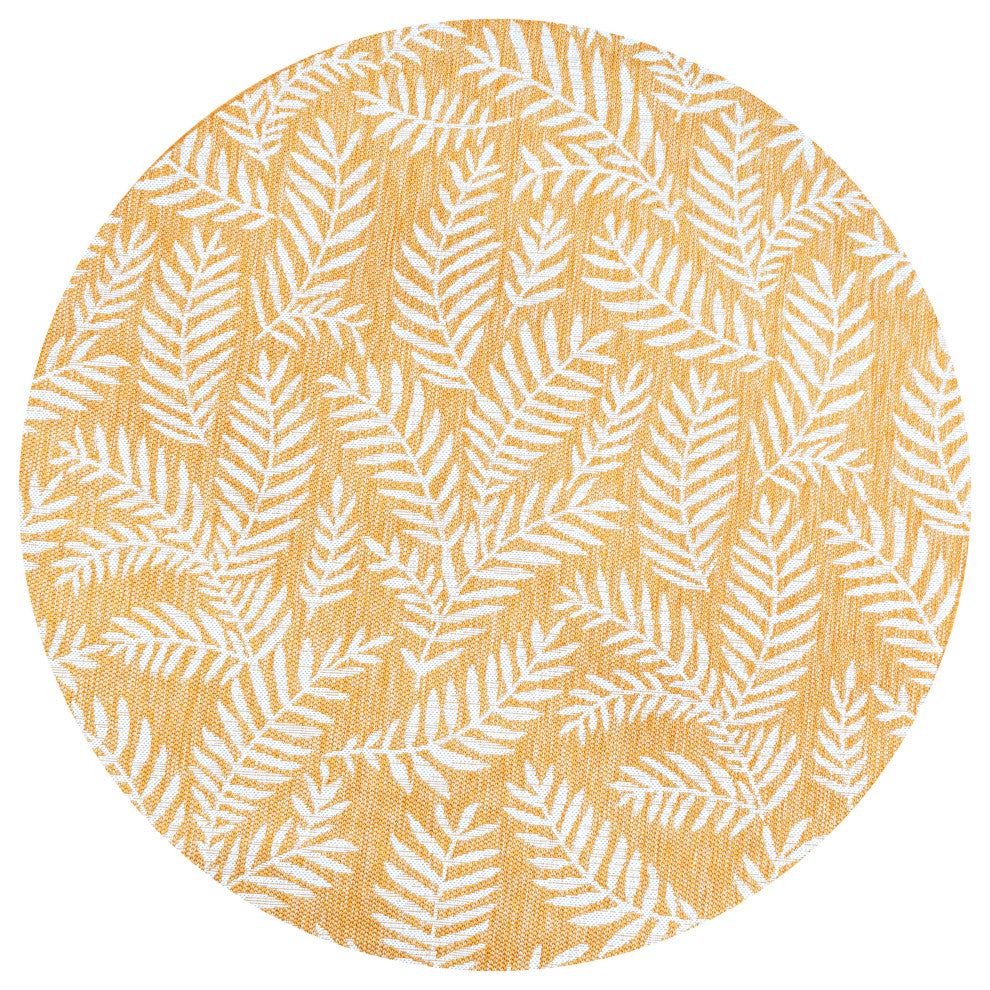 Nevis Palm Frond Indoor/Outdoor, Yellow/Cream, 5' Round