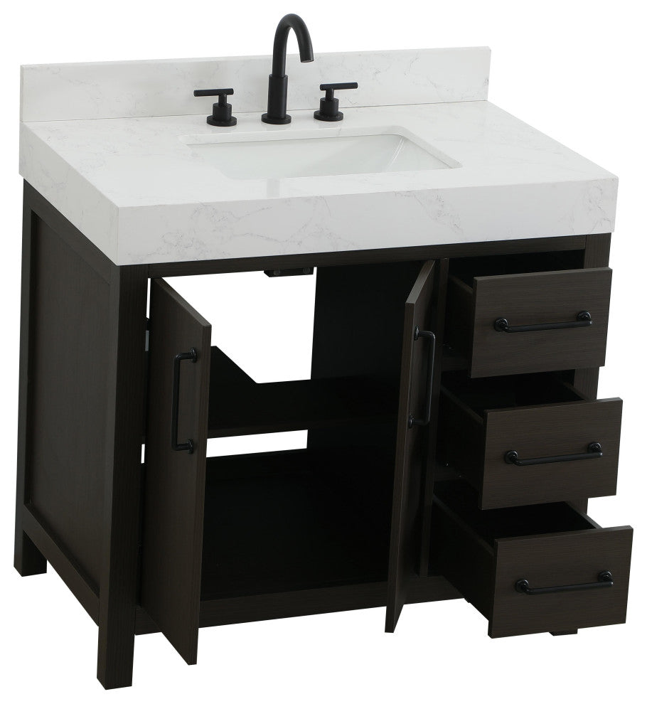 Home Living 36" Single Bathroom Vanity, Mocha Brown With Backsplash