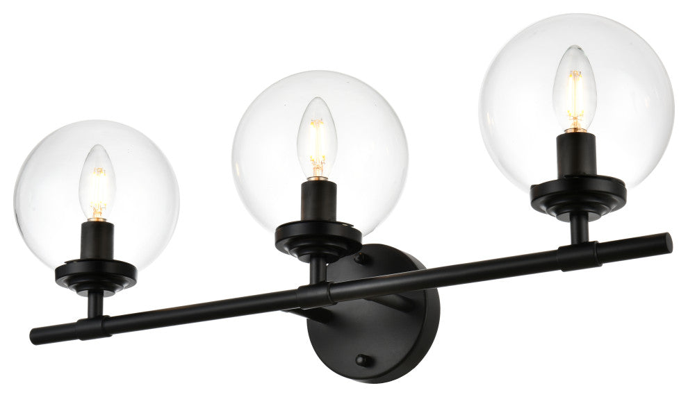 3 Light Black And Clear Bath Sconce
