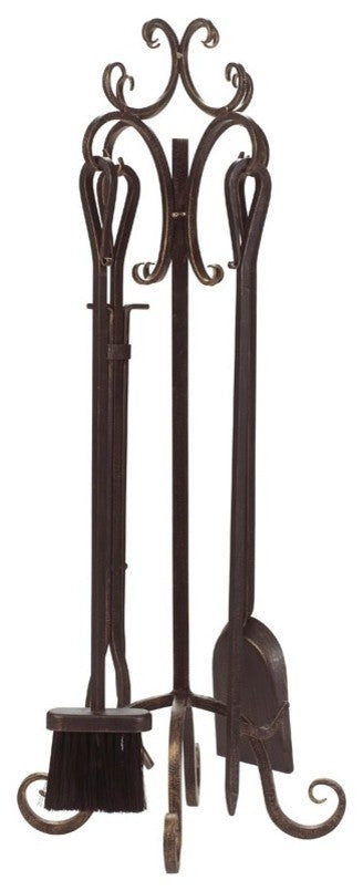 Panacea™ 15916 Scroll Top Fireplace Tool Set, Brushed Bronze, 5-Piece
