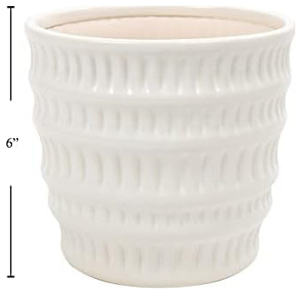 Ceramic Flower & Plant Vase, 6.1"L x 5.6"H x 6.1"W, White