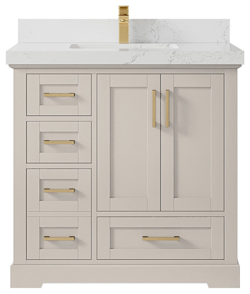 Boston 36" Center Sink Bath Vanity in Fine Grain 2" Empira Quartz