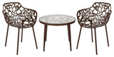 LeisureMod Devon Aluminum Patio Dining Set With Table and 2 Armchairs, Brown