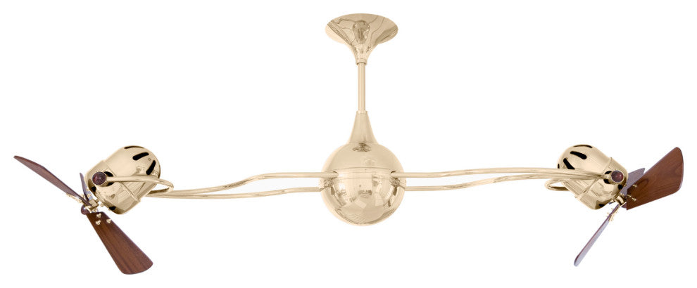 Italo Ventania Rotational Ceiling Fan With Mahogany Blades, Polished Brass