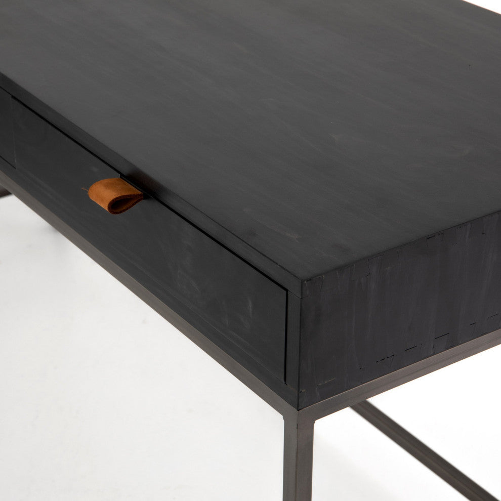 Trey Desk System With Filing Cabinet Black Wash, Natural Iron, Toffee Leather