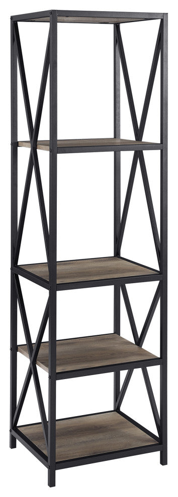 61" Metal X Wood Bookshelf - Grey Wash