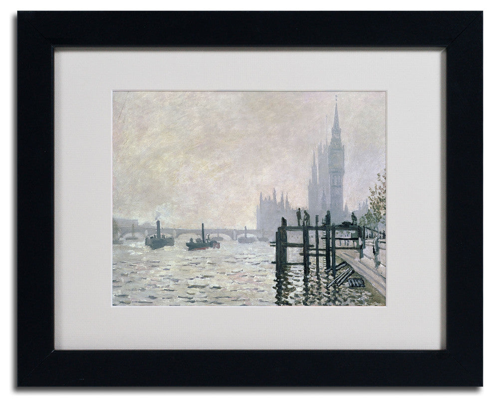 'The Thames Below Westminster' Matted Framed Canvas Art by Claude Monet