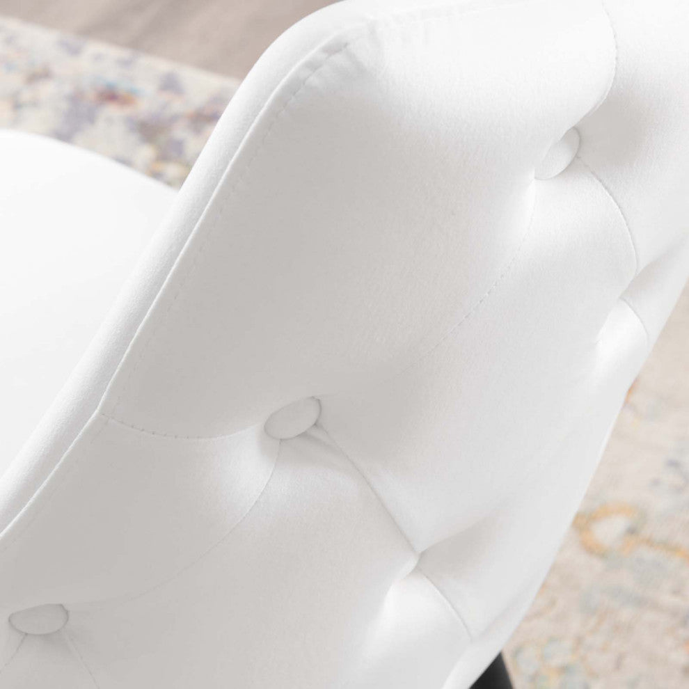 Tufted Side Dining Chair, Velvet, White, Modern, Bistro Restaurant Hospitality