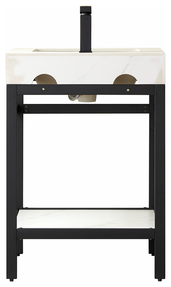 Funes Bath Vanity without Mirror, Matte Black Hardware, 24'', White Stone Top