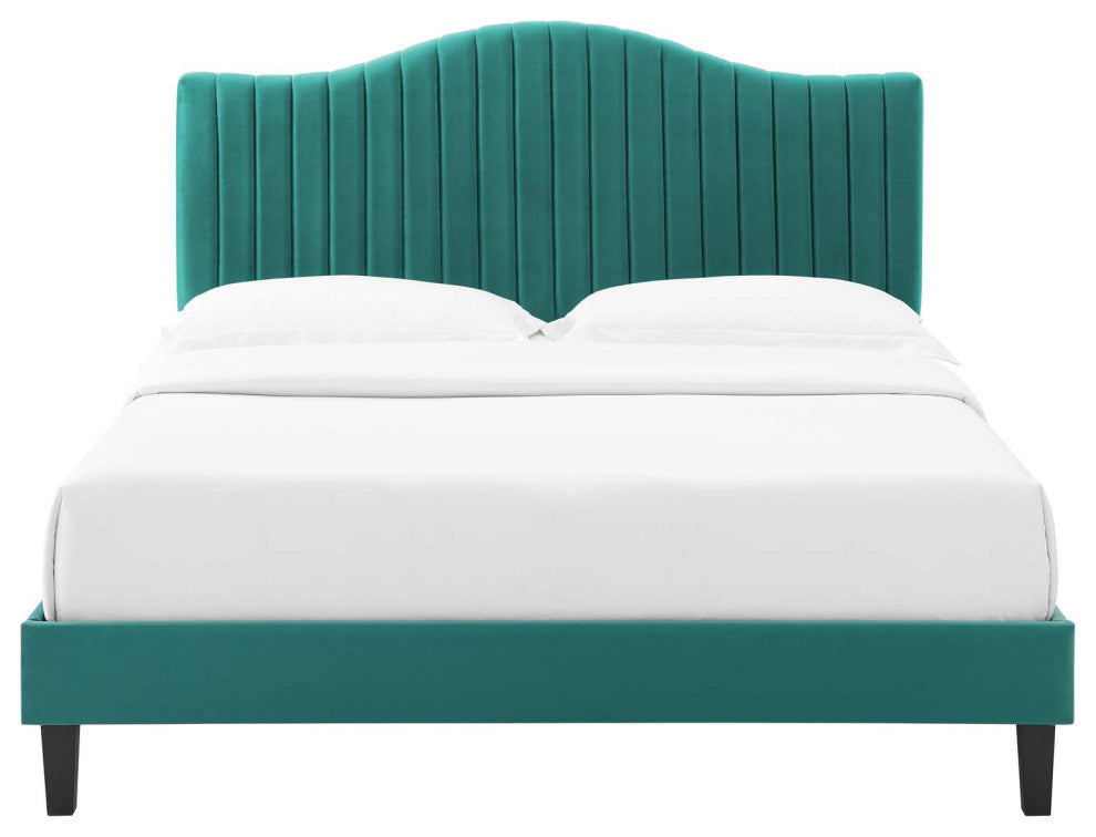 Juniper Channel Tufted Performance Velvet Full Platform Bed, Teal