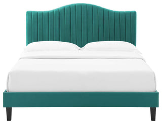 Juniper Channel Tufted Performance Velvet Full Platform Bed, Teal