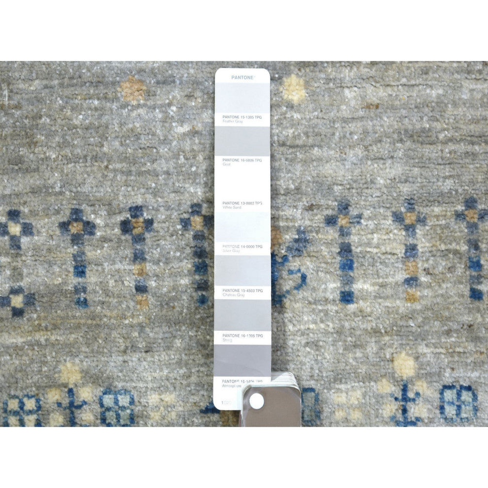 Light Gray Soft Wool Hand Knotted Afghan Kashkuli Gabbeh Design Rug, 6'1"x9'0"