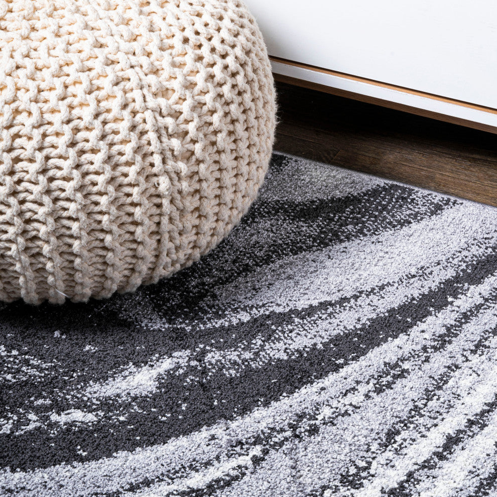 Viscon Abstract Marble Contemporary Light Gray/Black 2 ft. x 10 ft. Runner Rug