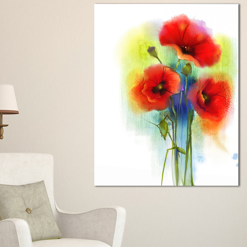 "Bunch of Bright Red Poppy Flowers" Flower Wall Art, 1 Panel, 28"x60"