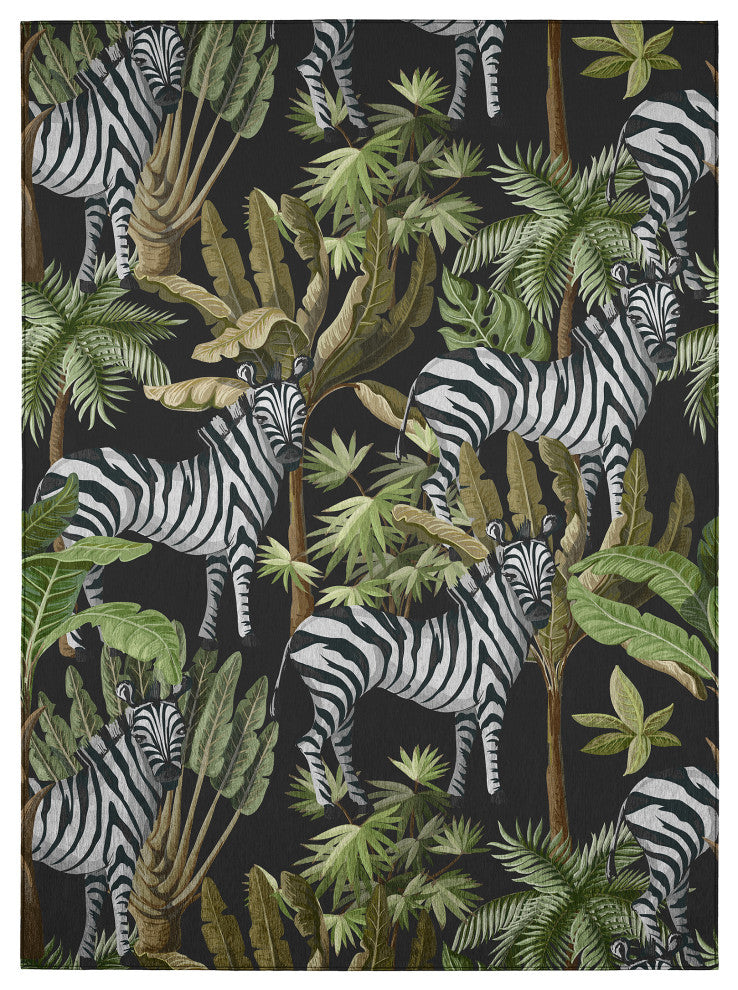 Indoor/Outdoor Tropics TC13 Black Machine Washable 9' x 12' Rug