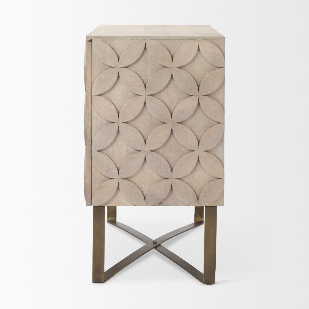 Excelsior Light Brown Solid Wood With Gold Iron Frame Accent Cabinet