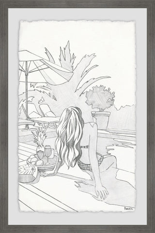 "Sunbathing by the Pool" Framed Painting Print, 20"x30"
