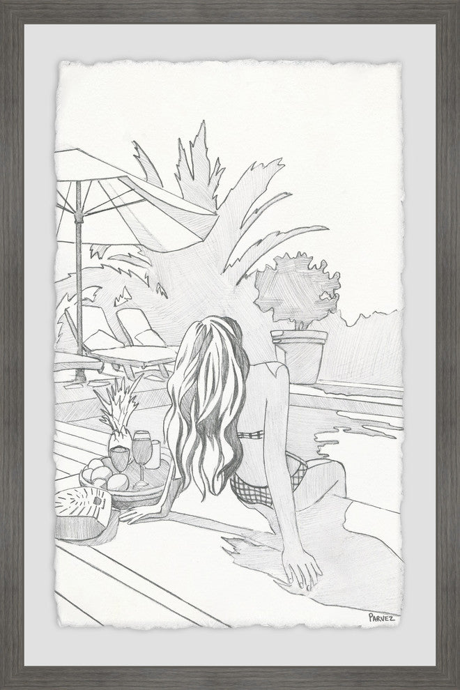 "Sunbathing by the Pool" Framed Painting Print, 20"x30"