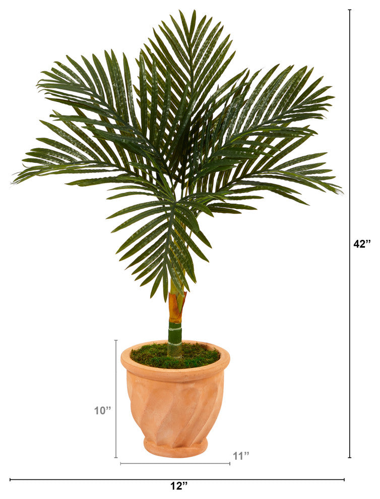3.5' Golden Cane Artificial Palm Tree, Terra-Cotta Planter
