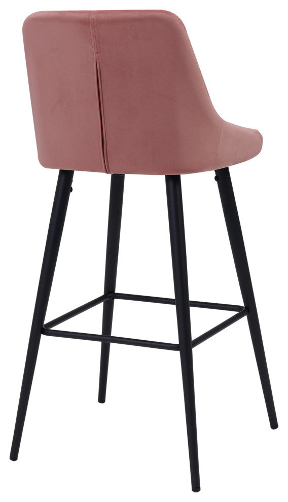 Set of 2 Vertical Channel Tufted Velvet Bar Stools, Pink, 30 Inch