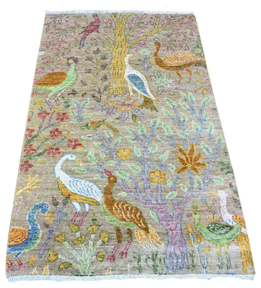 Smoke Gray Afghan Peshawar Wool Hand Knotted Oriental Rug, 3'1"x5'1"