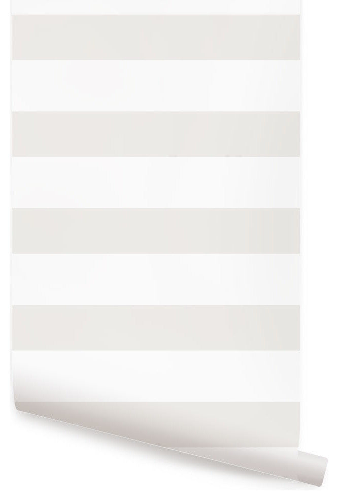 Horizontal Stripe Peel and Stick Vinyl Wallpaper, Beige, 24"w X 60"h