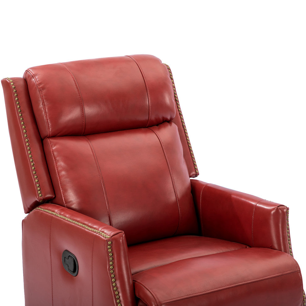 Genuine Leather Manual Swivel Recliner, Red