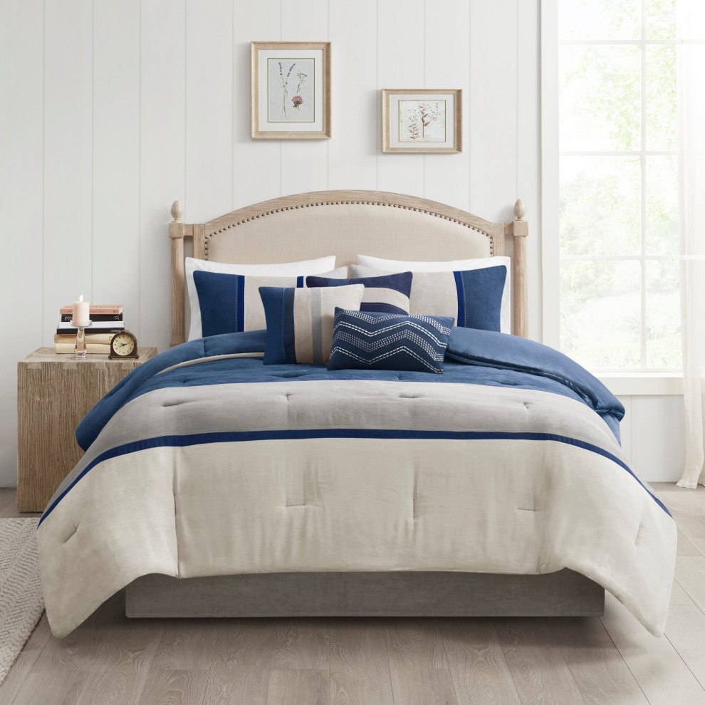Madison Park Palisades Palizzate Suede 7-Piece Comforter Set, Blue, Cal King