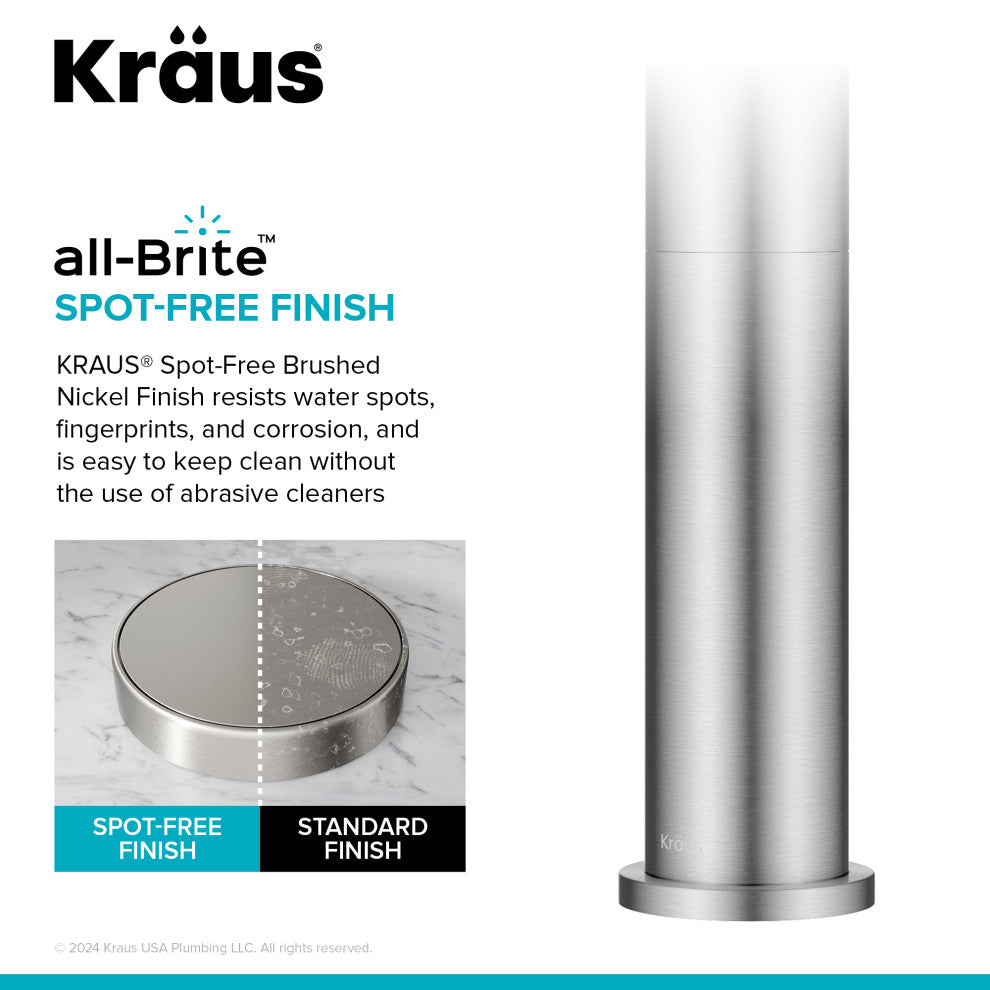 KRAUS Indy Single Handle Vessel Bathroom Faucet Spot Free BN, Pop Up Drain