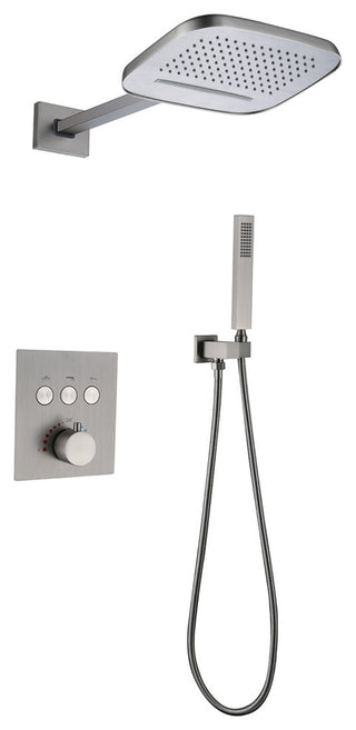 Thermostatic Rain Shower System with Hand Shower-Includes Rough-in Valve, Brushed Nickel