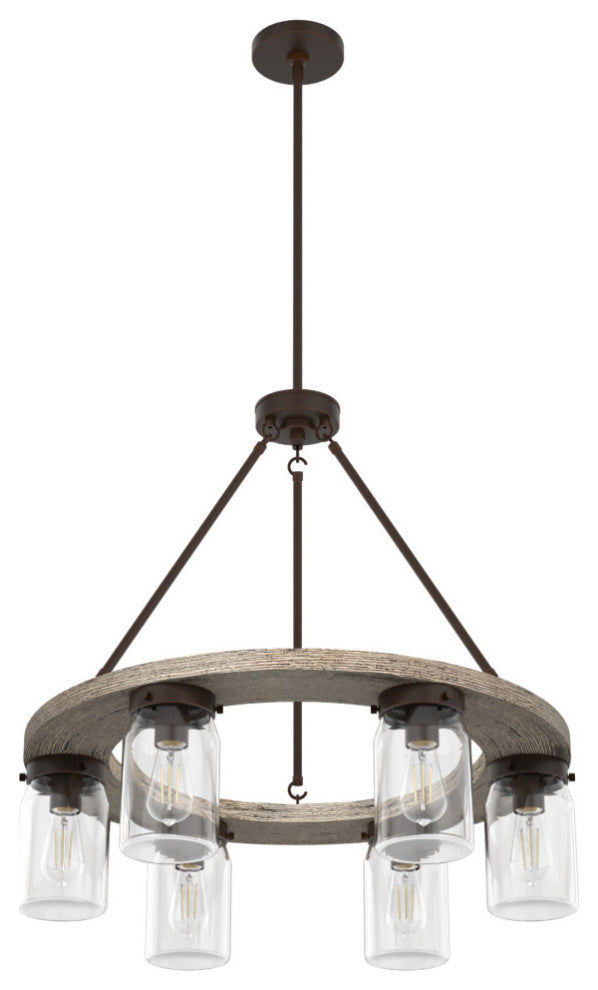Hunter Devon Park Onyx Bengal and Barnwood 6-Light Chandelier Light Fixture