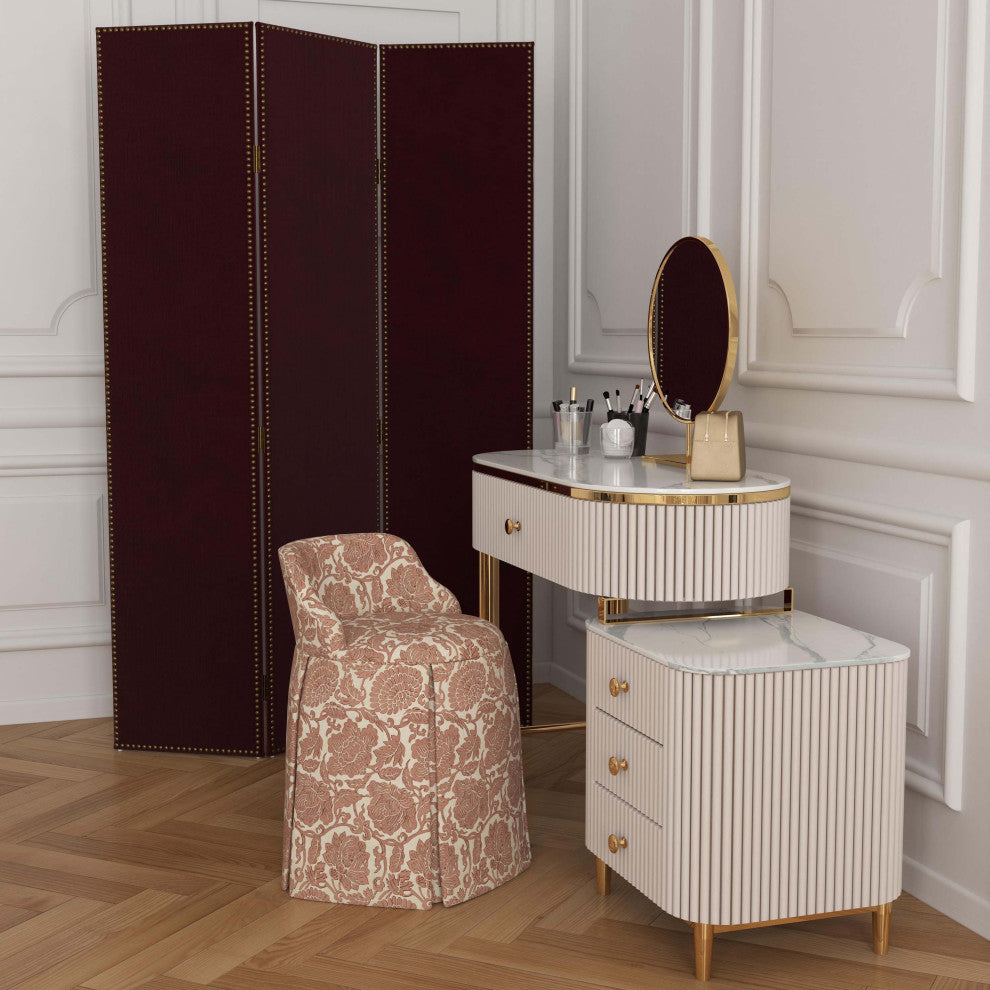 Skirted Vanity Chair, Japanais Dusty Pink