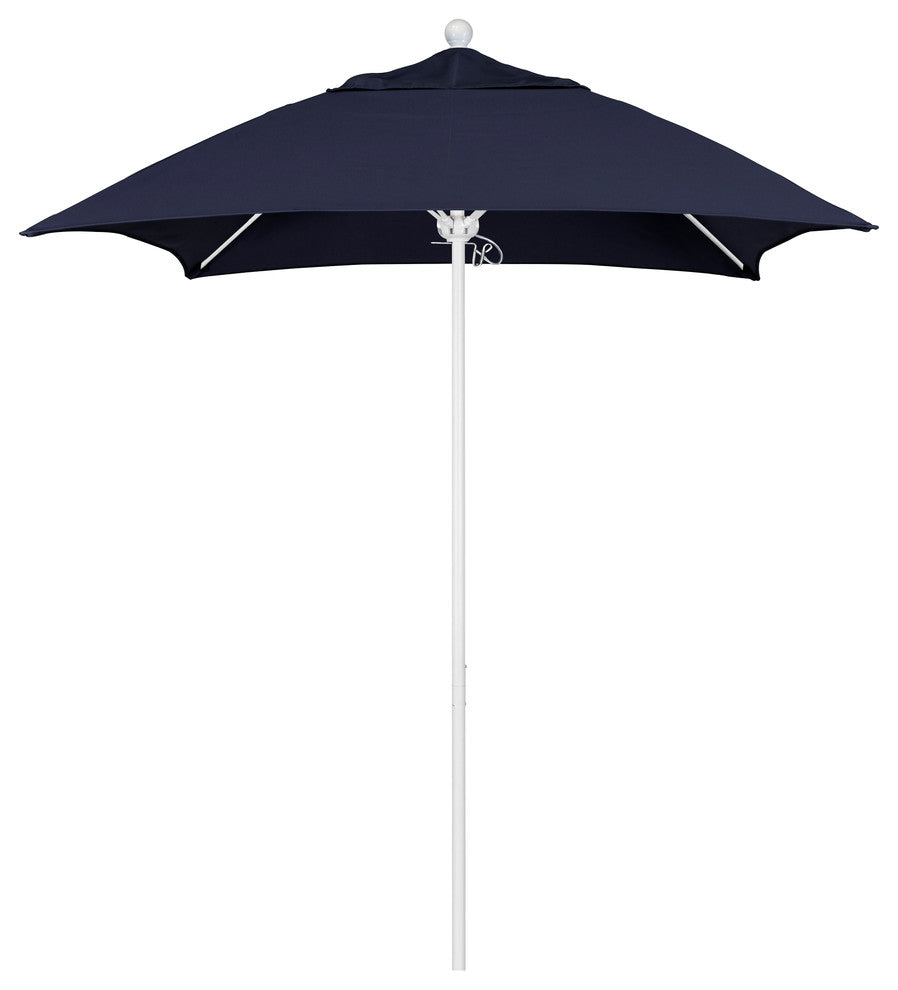 6' Square Matted White Push Lift Fiberglass Rib Aluminum Umbrella, Sunbrella, Navy