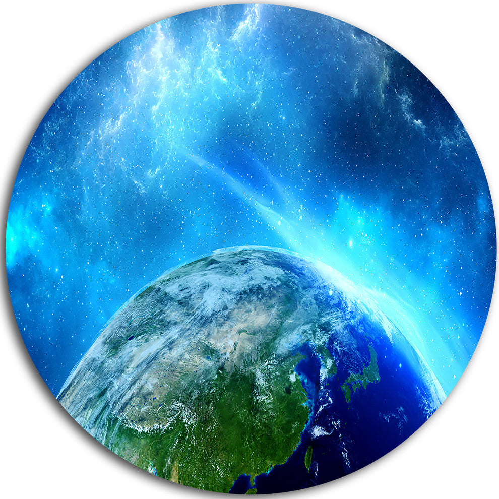 Planet Earth In Universe, Contemporary Disc Metal Artwork, 36"