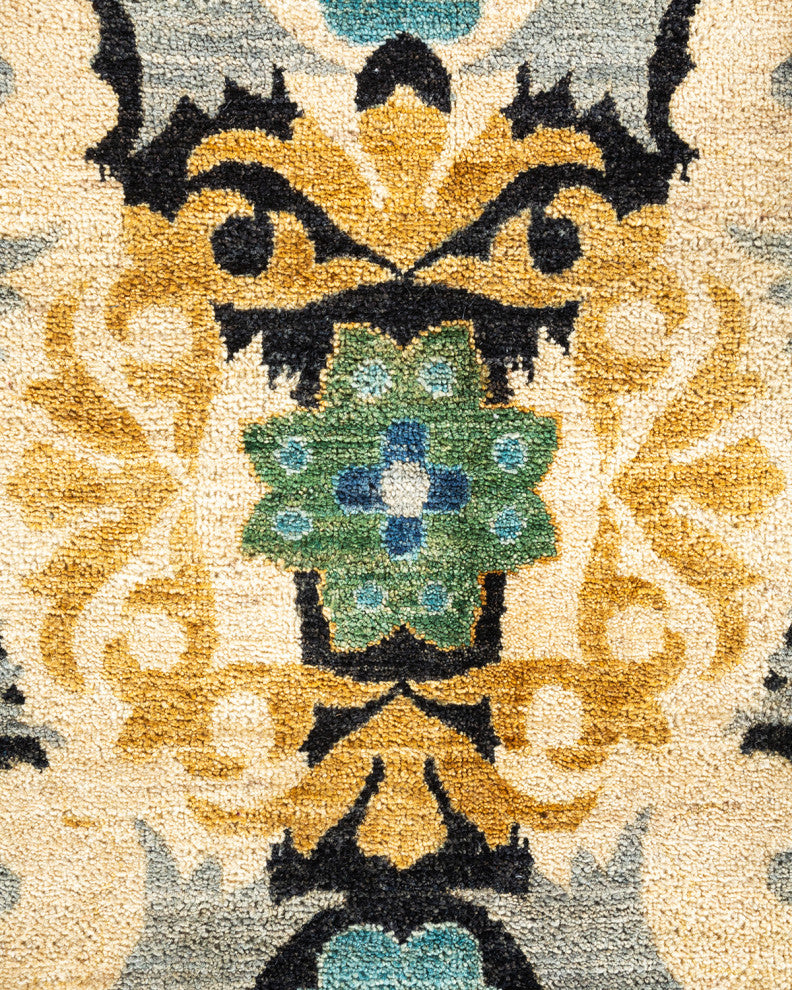Suzani, One-of-a-Kind Hand-Knotted Area Rug  - Black, 12' 2" x 17' 7"