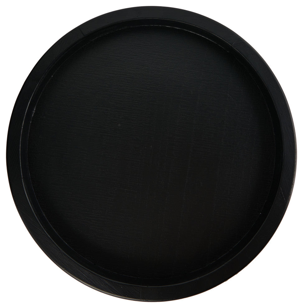 Farmhouse Decorative Round Wood Tray with Hobnail Edge, Black