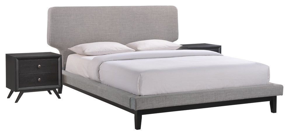 Modern Contemporary 3-Piece Set Queen Size Bedroom Set, Gray, Fabric, Wood