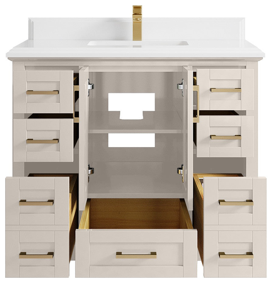 Boston 42" Single Sink Bath Vanity in Fine Grain 1.5" White Quartz