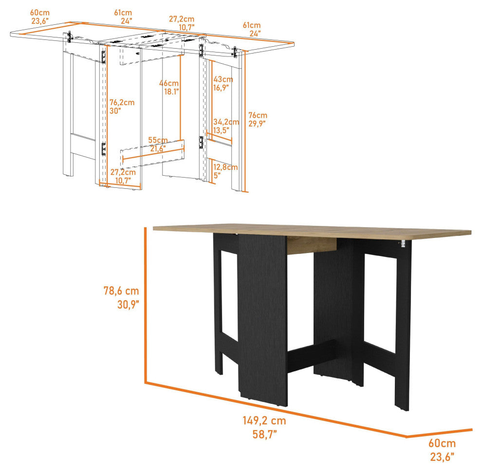 Kailua Folding Dining Table, Black/Macadamia