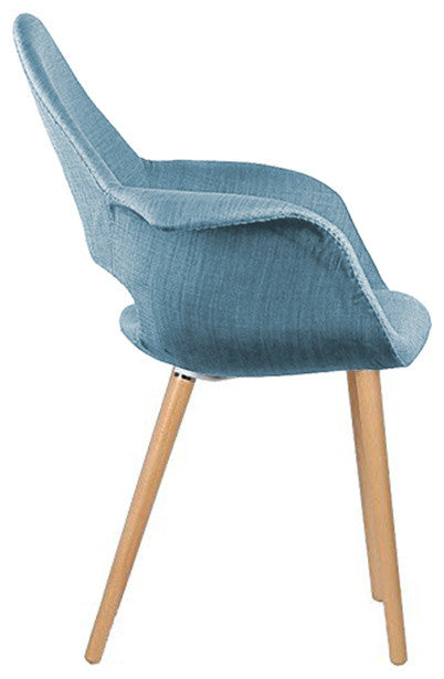 Modern Designer Dining Armchair Chair With Arms Linen Wooden Solid Color Back, Blue