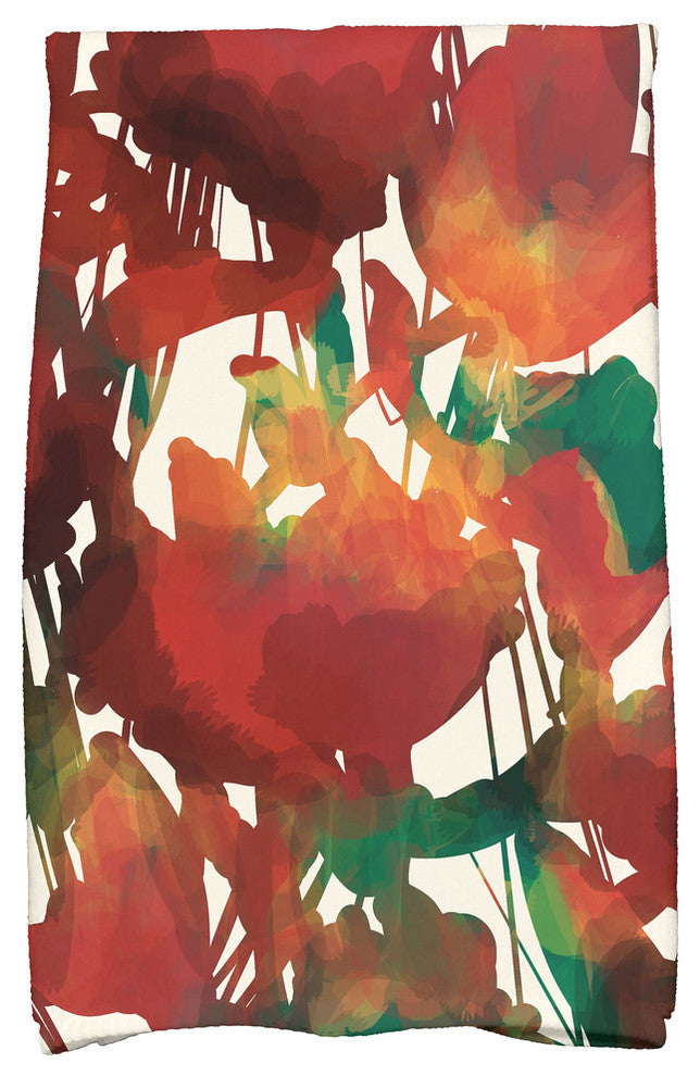 Abstract Floral Floral Print Kitchen Towel, Red