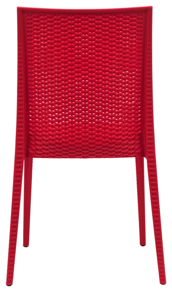 Leisuremod Weave Mace Indoor Outdoor Patio Chair, Set of 4, Red