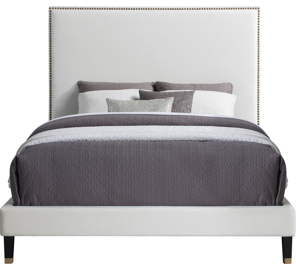 Harlie Velvet Upholstered Bed, Cream, Full